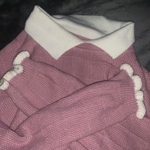 Frill sleeved, white color sweater with a purple base